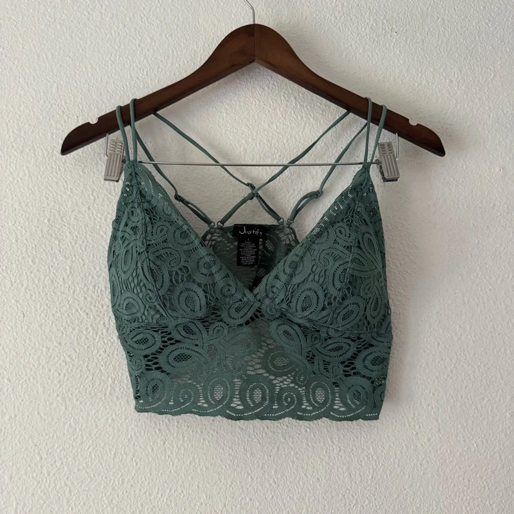 Justify Lace Bralette Green Large Criss Cross Strappy New Cottagecore Dolette
